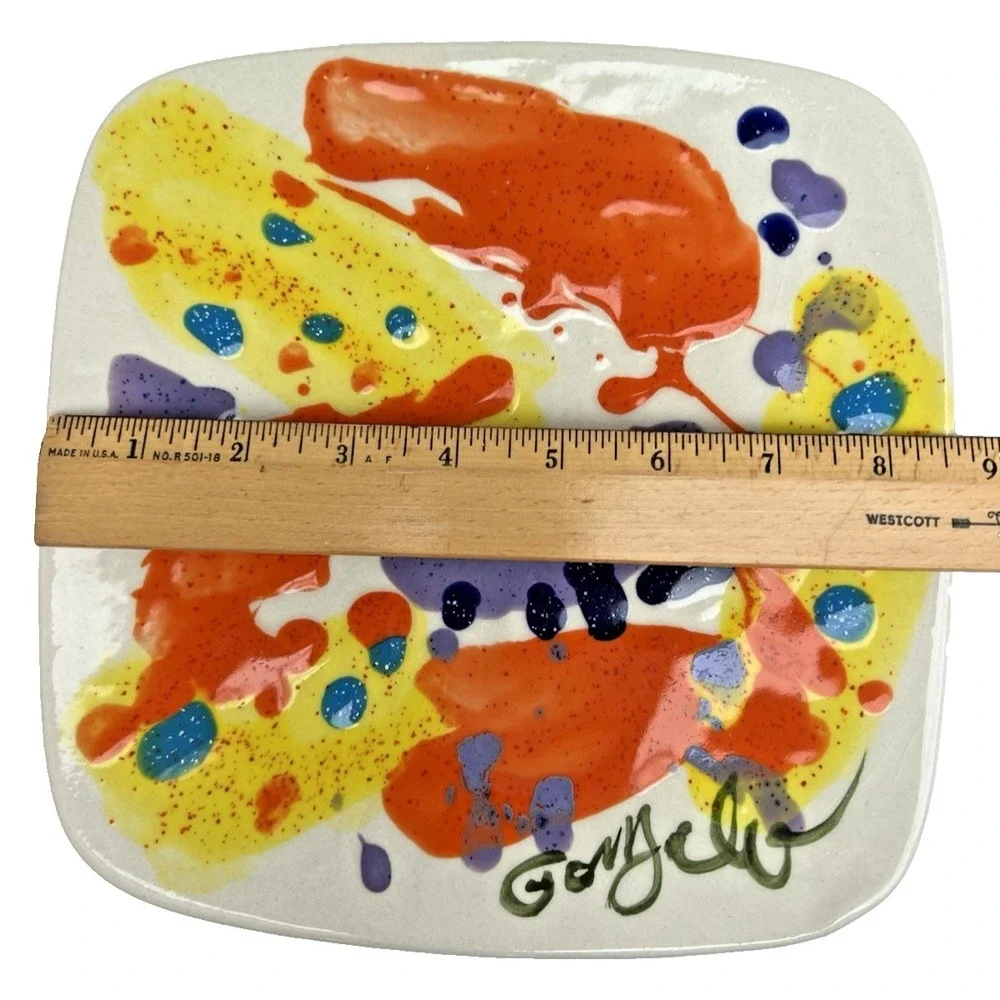 Art Pottery Plate Hand Painted‎ Signed 6 5 inch Ceramic Decorative Dish Vintage